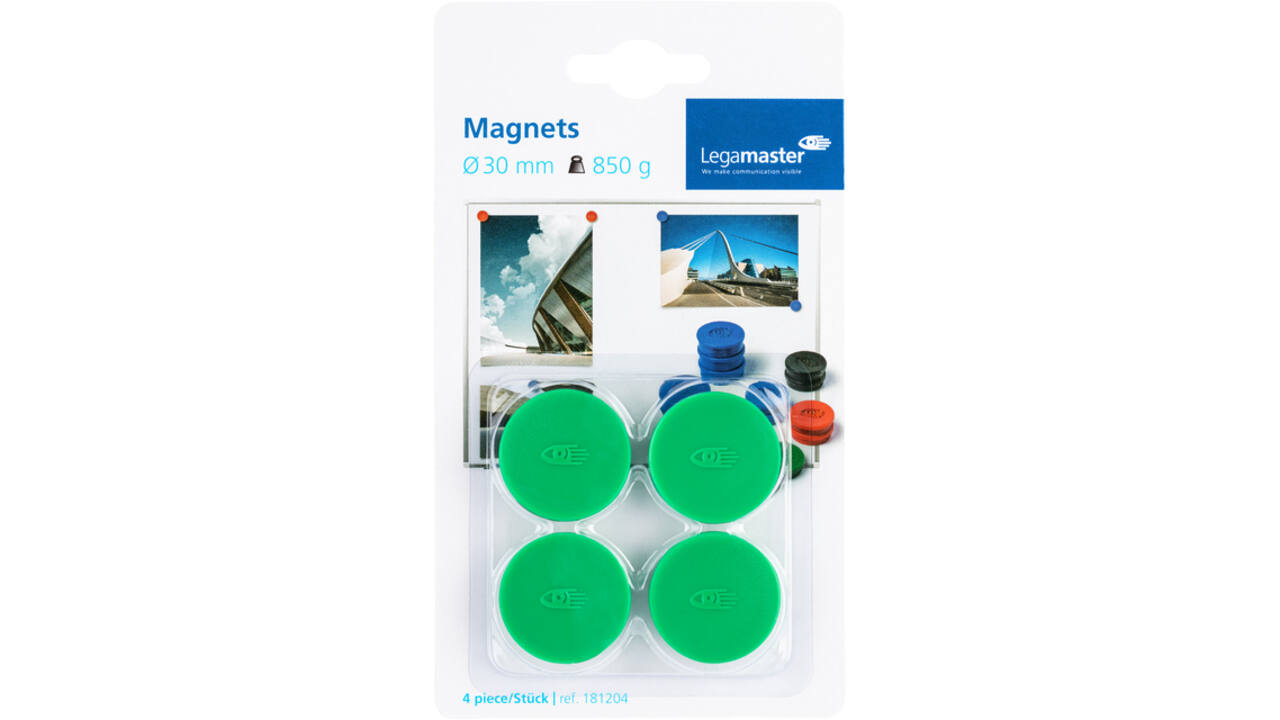 Magneet Legamaster 30mm 850gr groen 4stuks