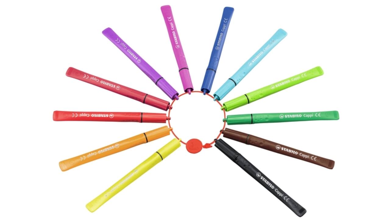 Viltstift STABILO Cappi 168/12 medium assorti etui à 12 stuks