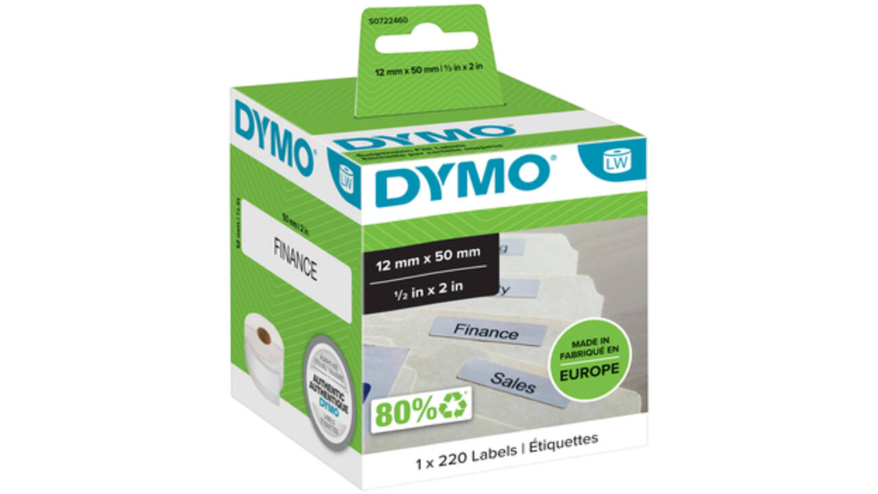 Etiket Dymo LabelWriter naamkaart hangmap 12x50mm 1 rol á 220 stuks wit