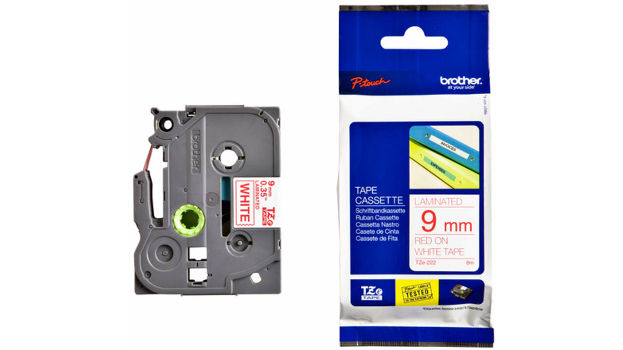 Labeltape Brother P-touch TZE-222 9mm rood op wit