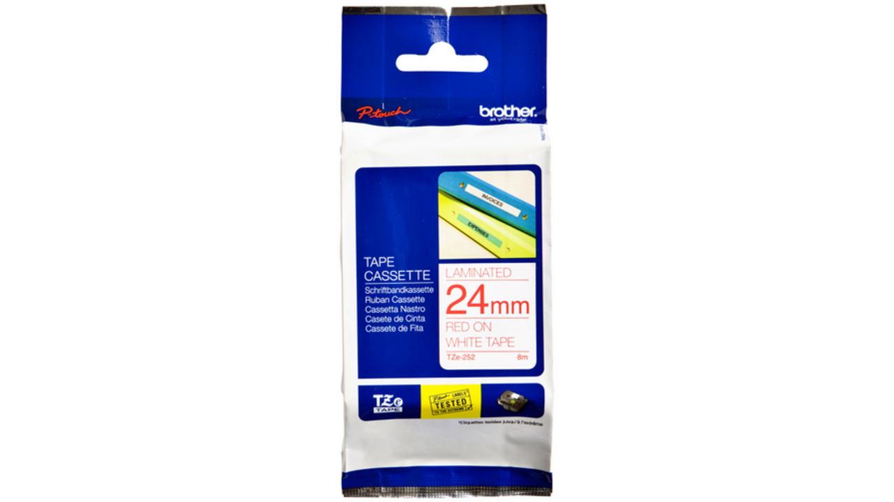 Labeltape Brother P-touch TZE-252 24mm rood op wit