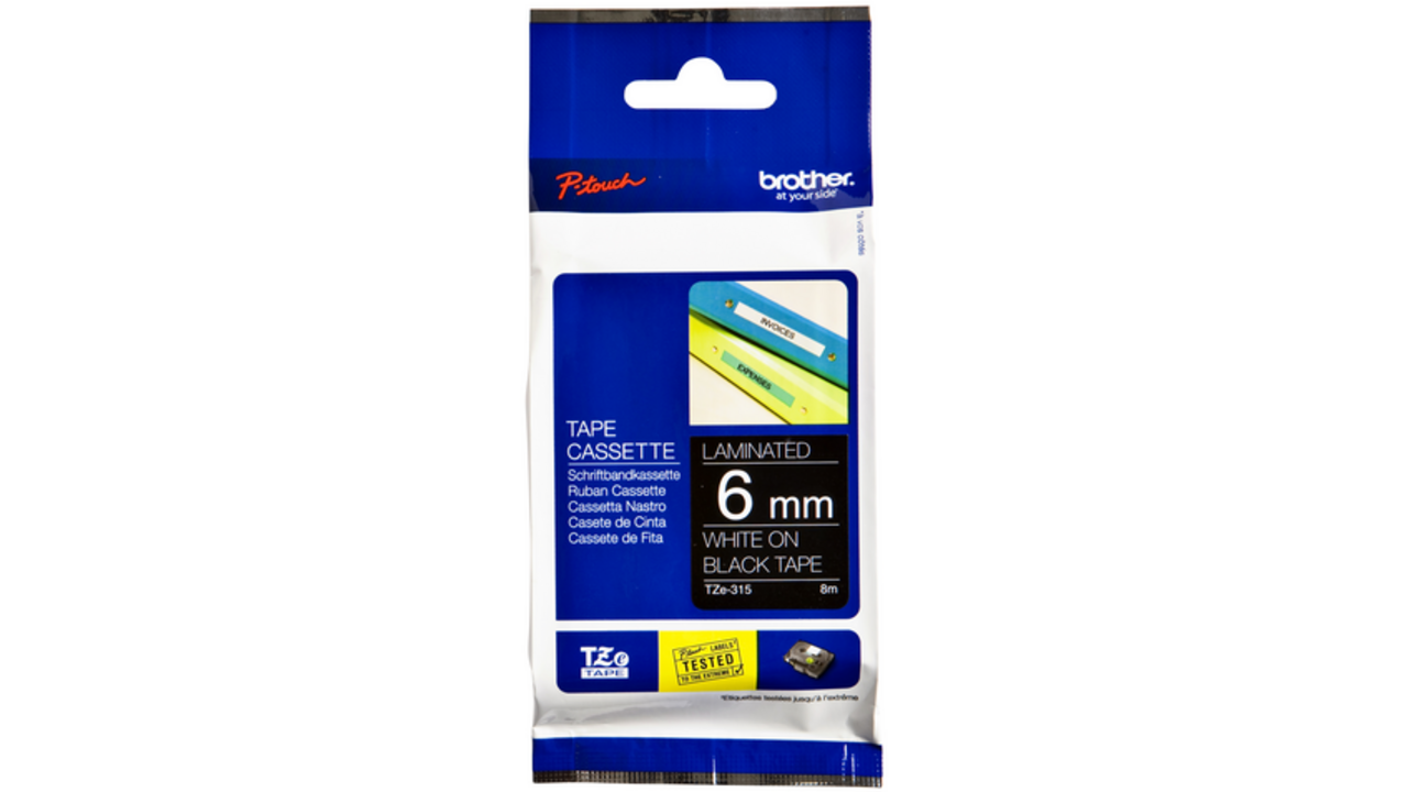 Labeltape Brother P-touch TZE-315 6mm wit op zwart
