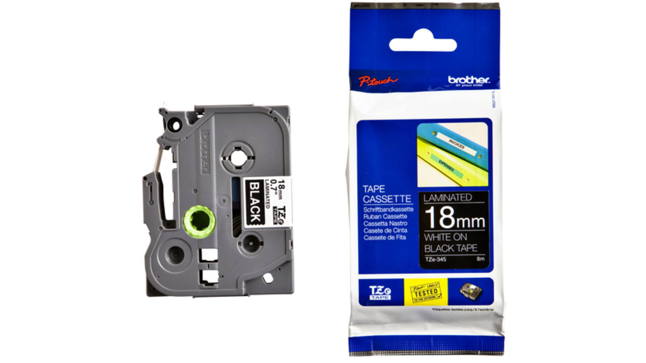 Labeltape Brother P-touch TZE-345 18mm wit op zwart