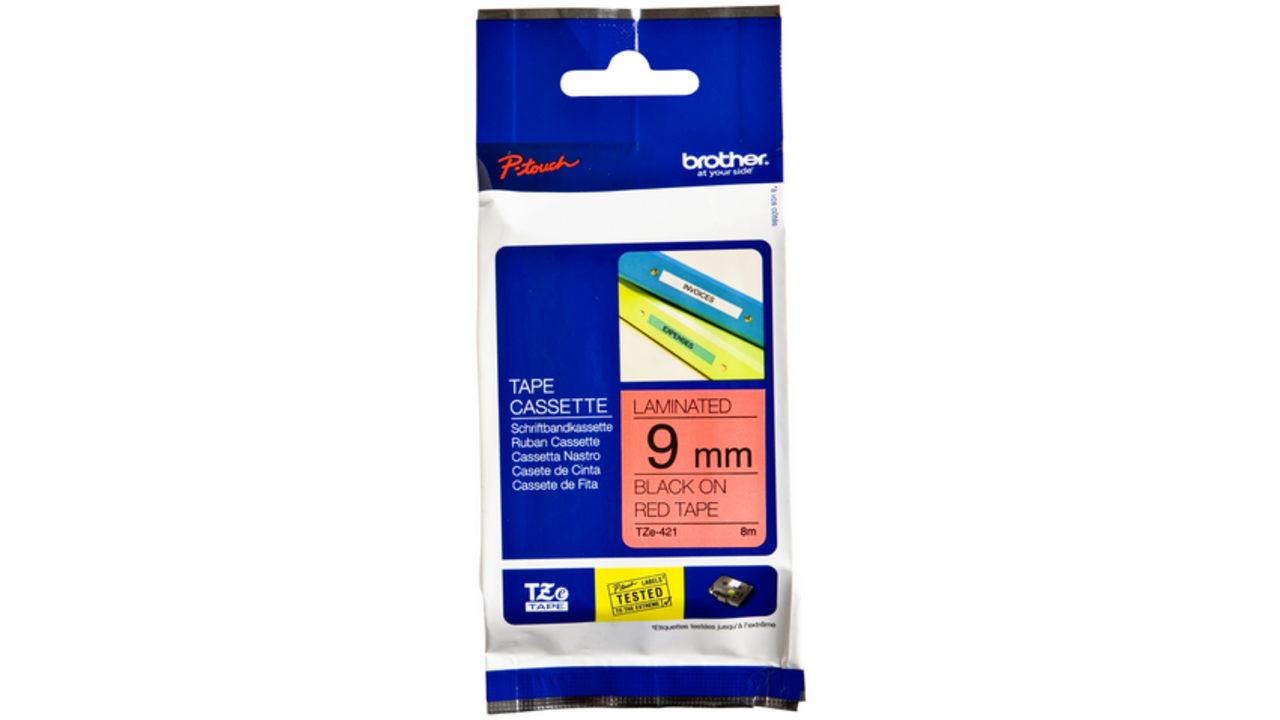 Labeltape Brother P-touch TZE-421 9mm zwart op rood