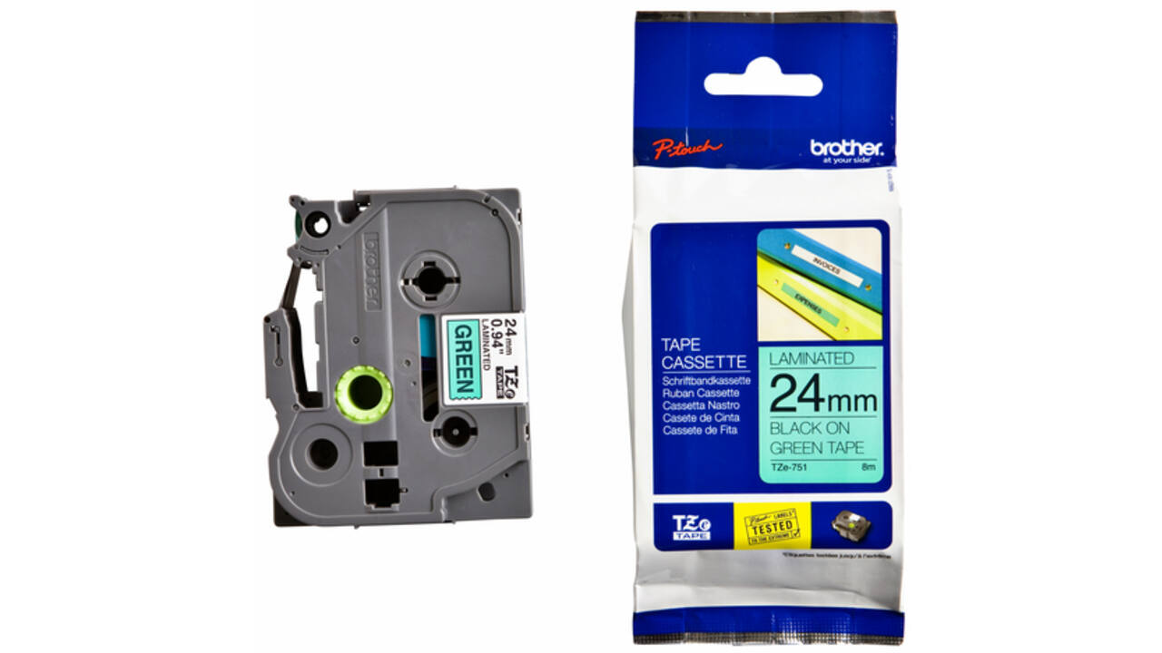 Labeltape Brother P-touch TZE-751 24mm zwart op groen