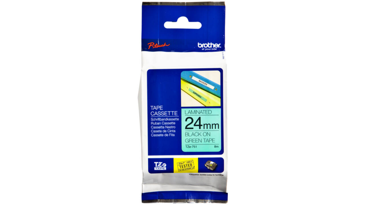 Labeltape Brother P-touch TZE-751 24mm zwart op groen