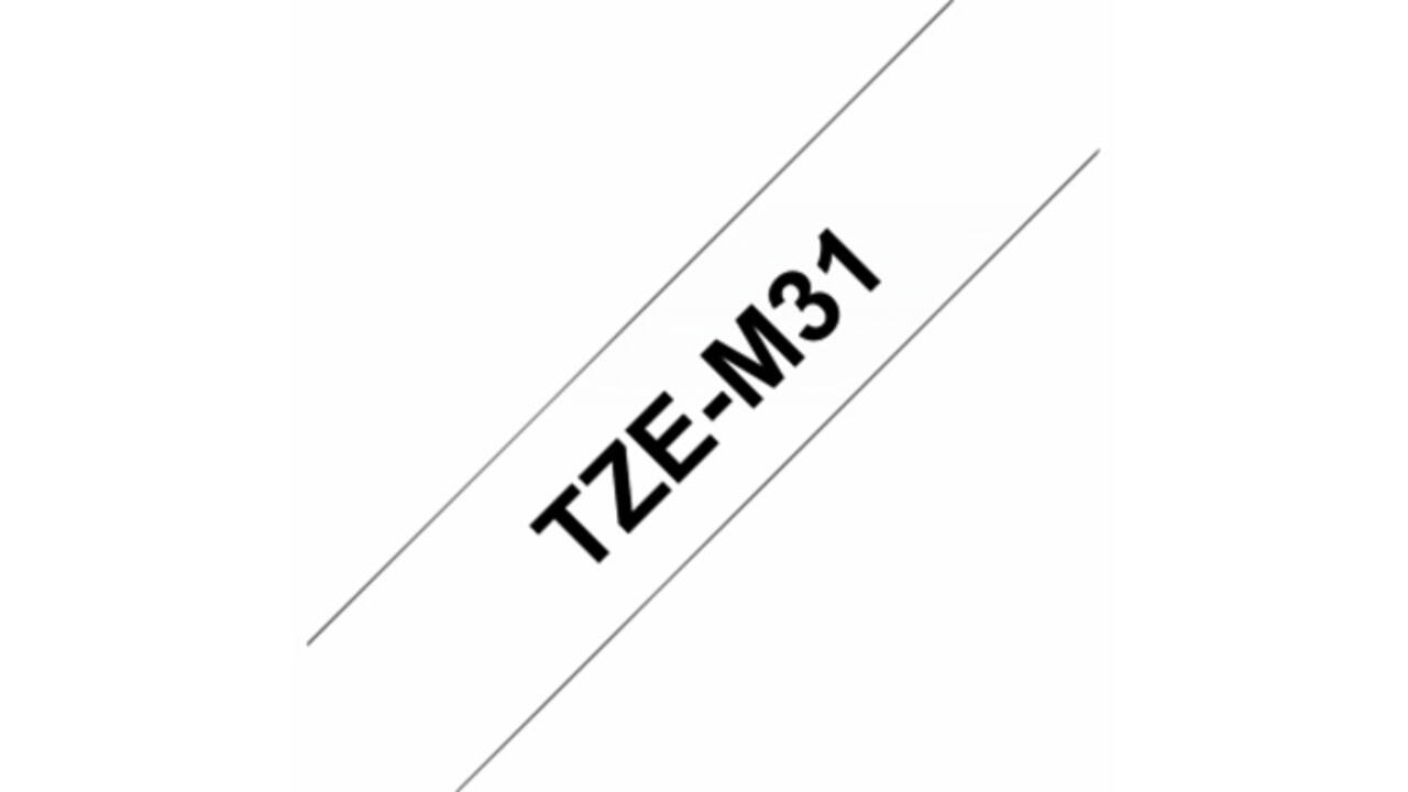 Labeltape Brother P-touch TZE-M31 12mm zwart op mat transparant