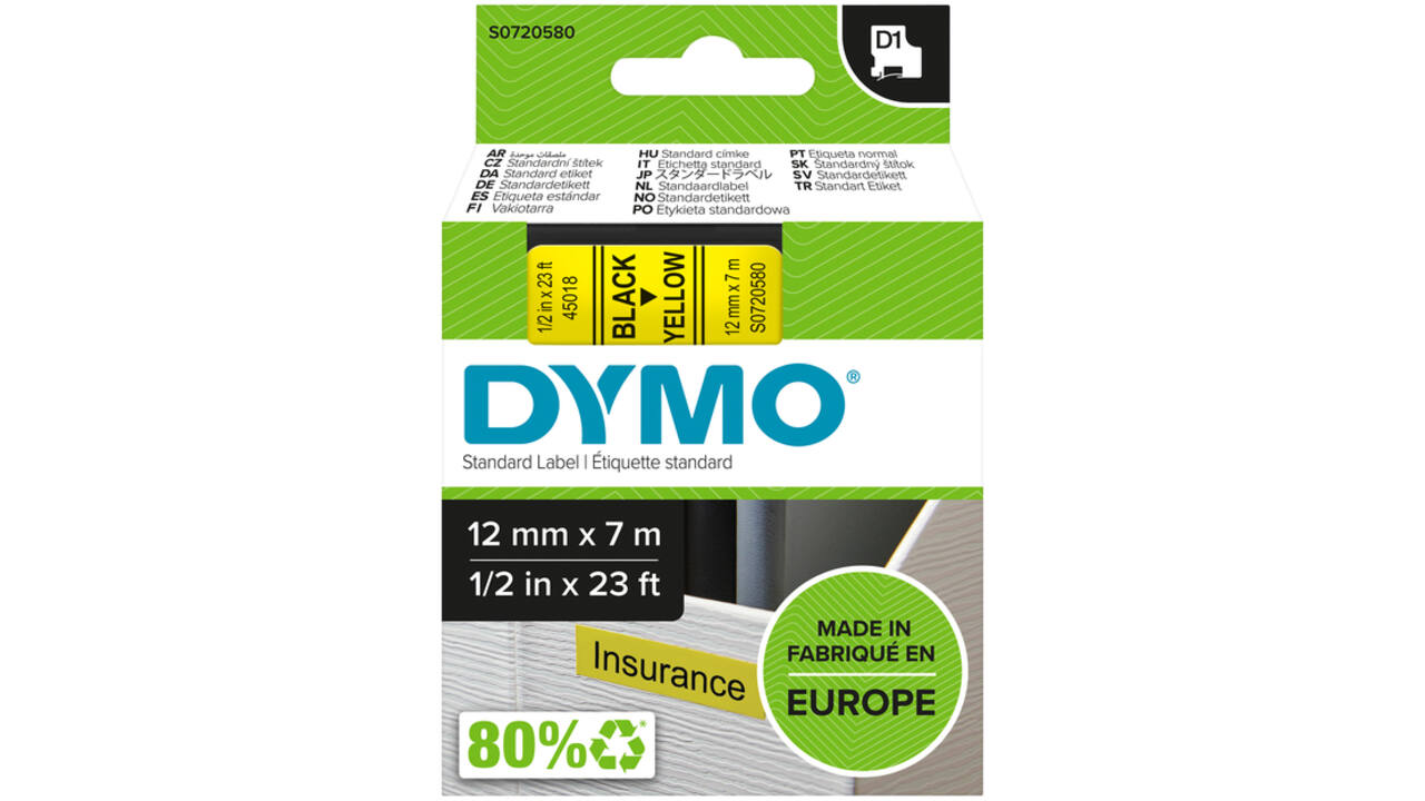 Labeltape Dymo LabelManager D1 polyester 12mm zwart op geel