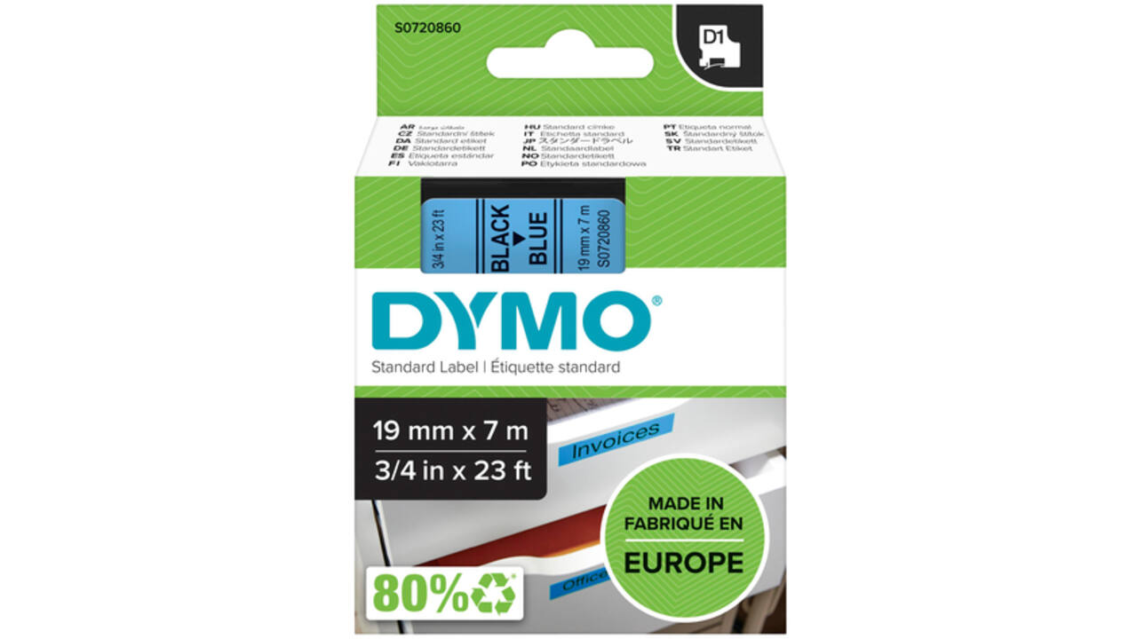 Labeltape Dymo LabelManager D1 polyester 19mm zwart op blauw