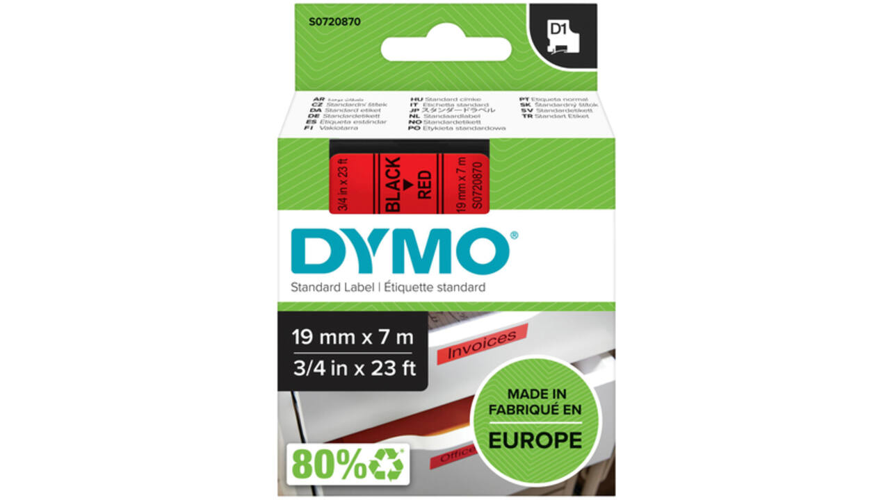 Labeltape Dymo LabelManager D1 polyester 19mm zwart op rood