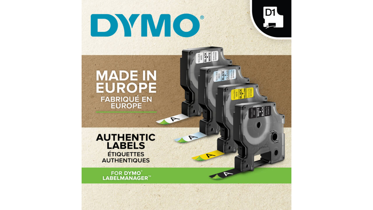 Labeltape Dymo LabelManager D1 polyester 19mm zwart op wit