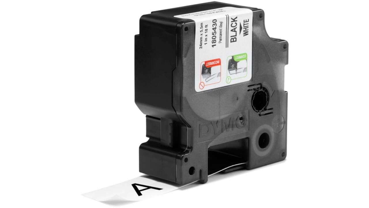 Labeltape Dymo Rhino industrieel vinyl 24mm zwart op wit
