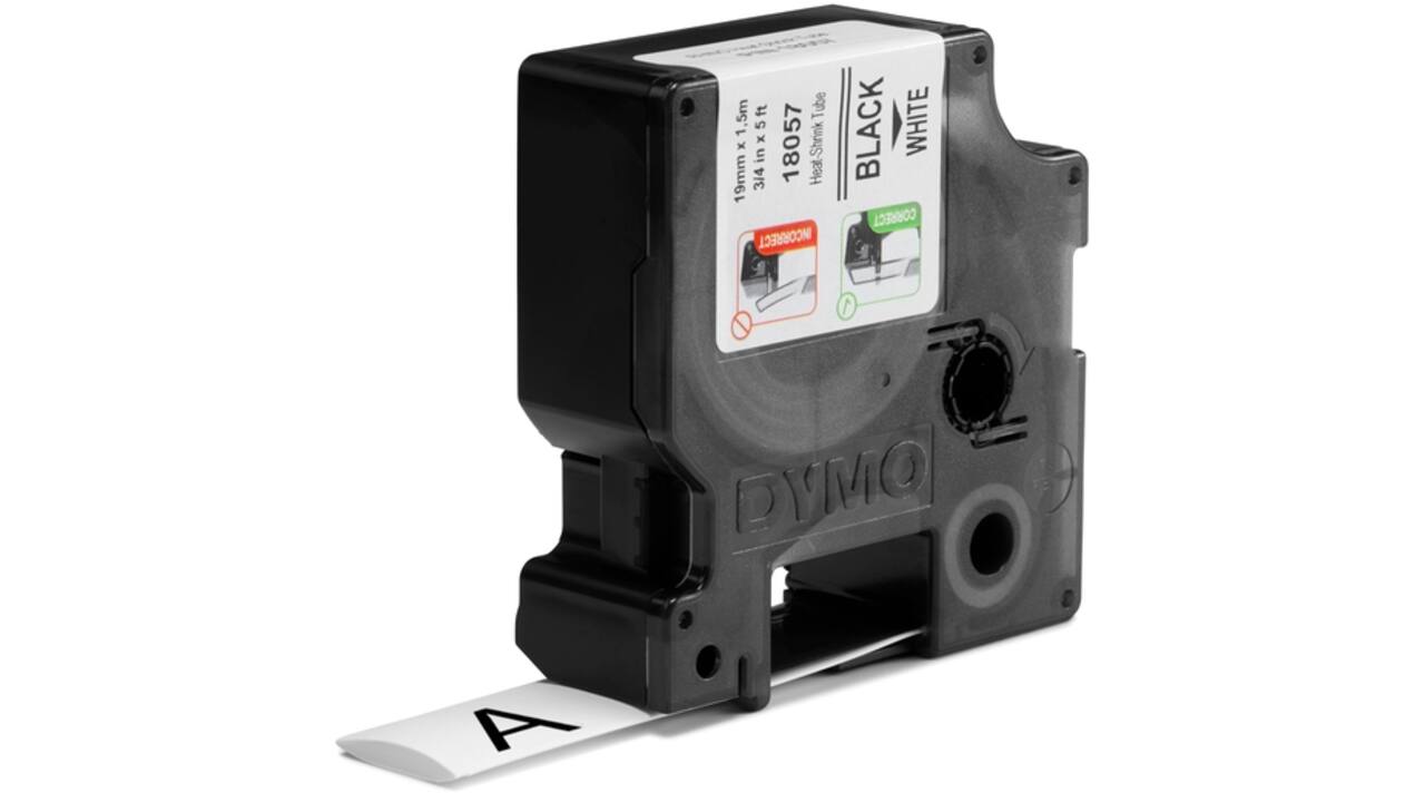 Labeltape Dymo Rhino industrieel krimpkous 19mm zwart op wit