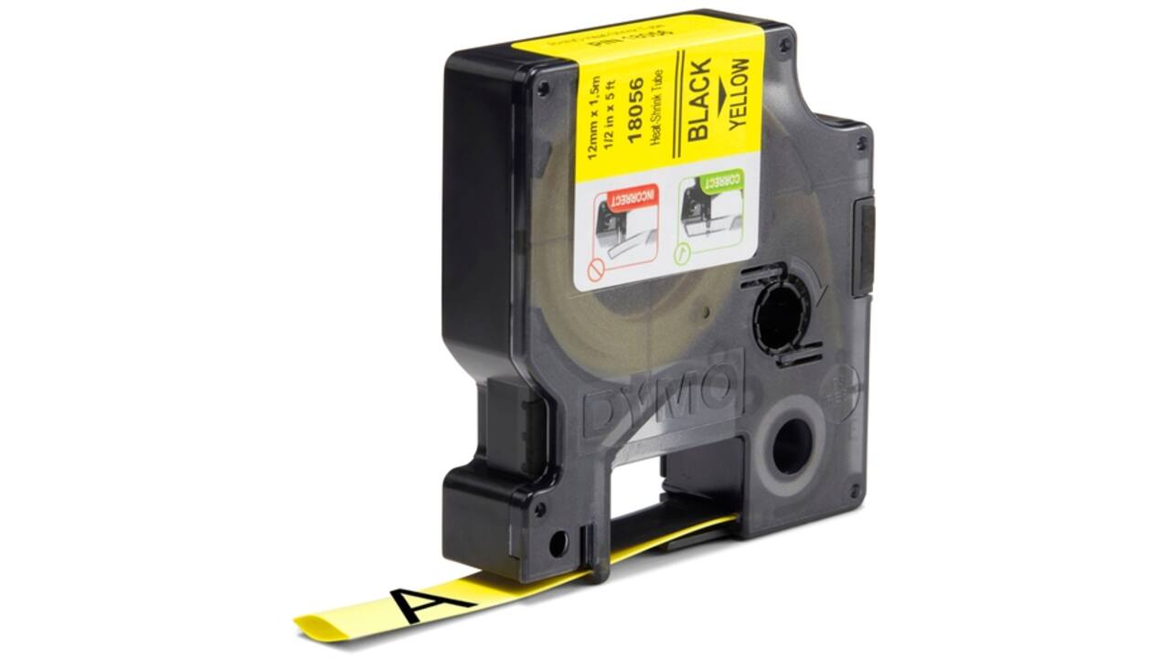 Labeltape Dymo Rhino industrieel krimpkous 12mm zwart op geel