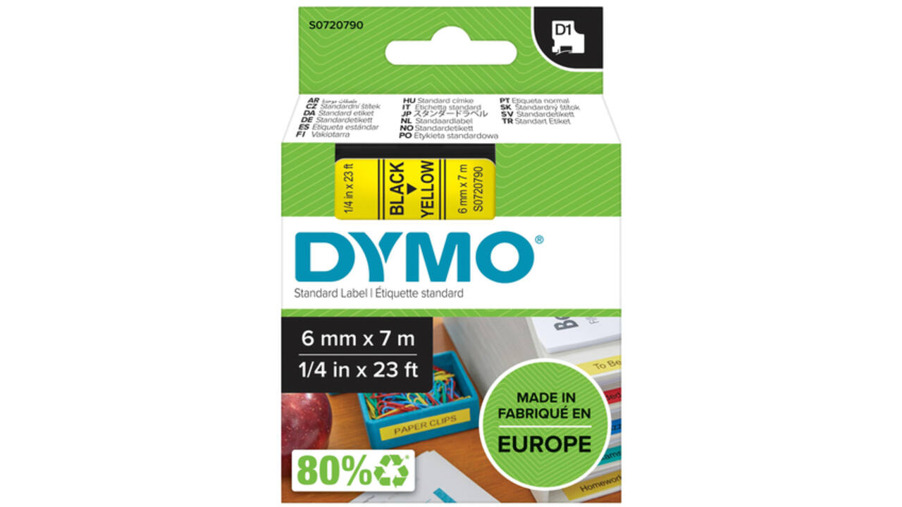 Labeltape Dymo LabelManager D1 polyester 6mm zwart op geel