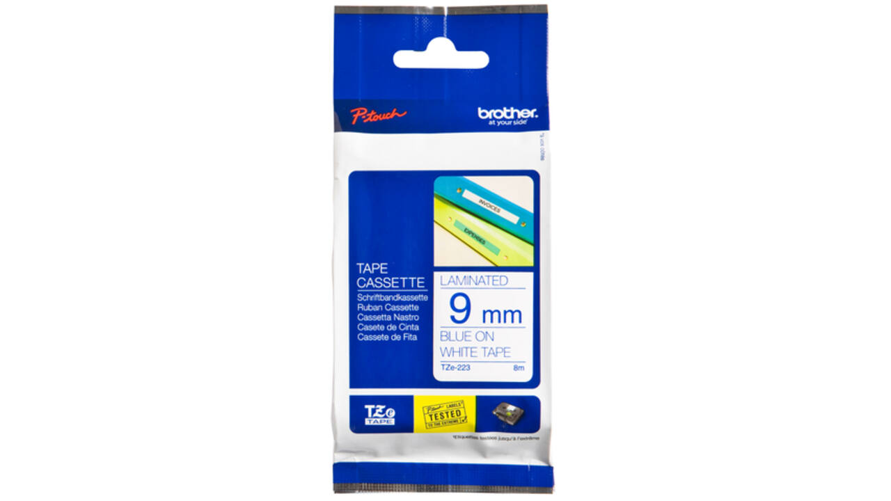 Labeltape Brother P-touch TZE-223 9mm blauw op wit