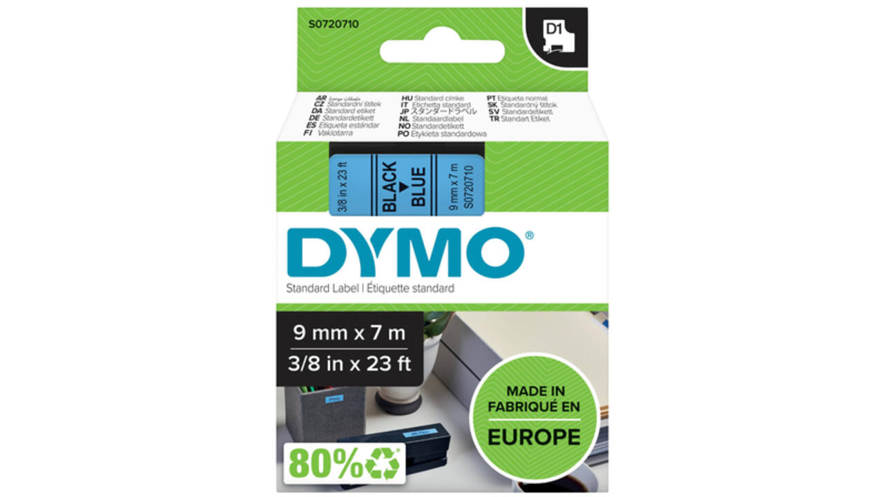 Labeltape Dymo LabelManager D1 polyester 9mm zwart op blauw