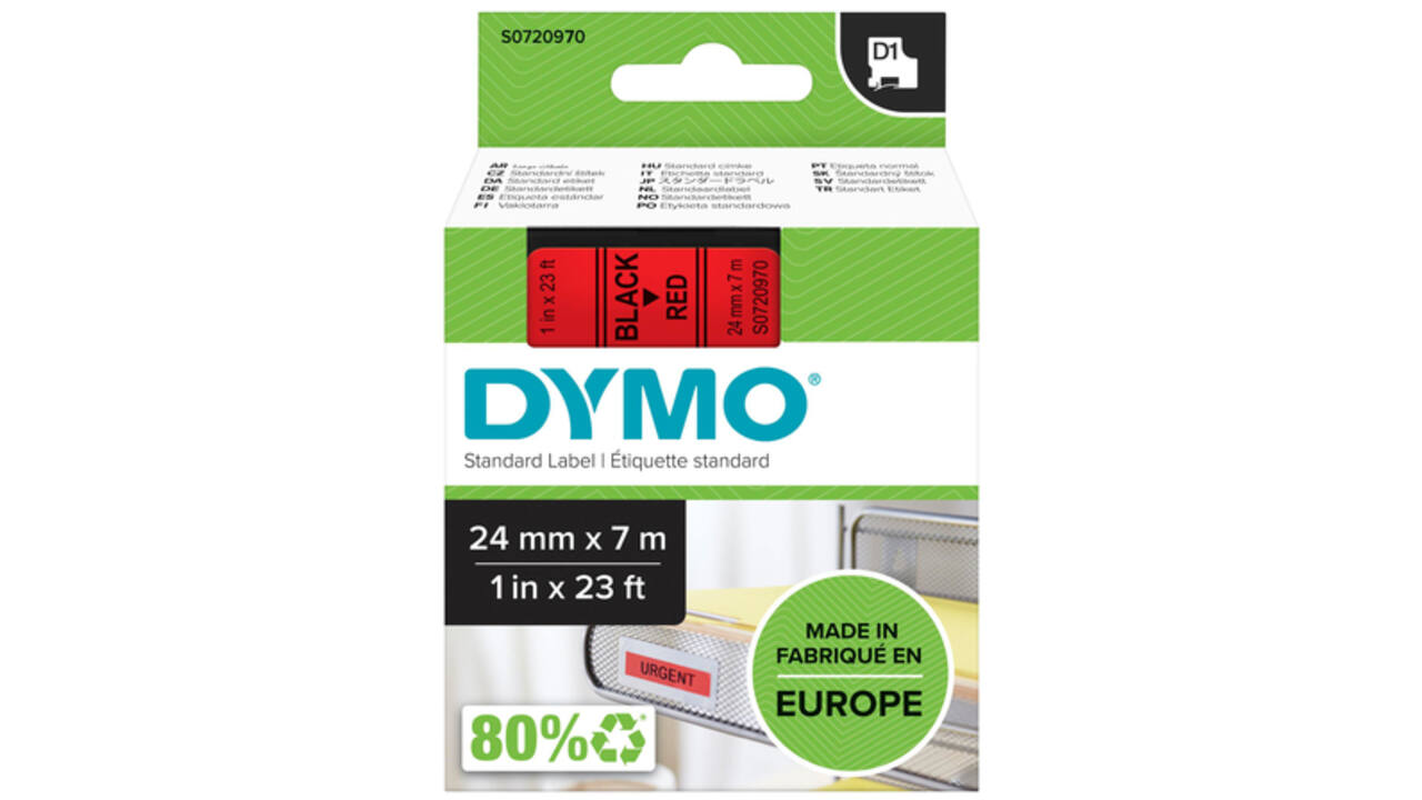 Labeltape Dymo LabelManager D1 polyester 24mm zwart op rood