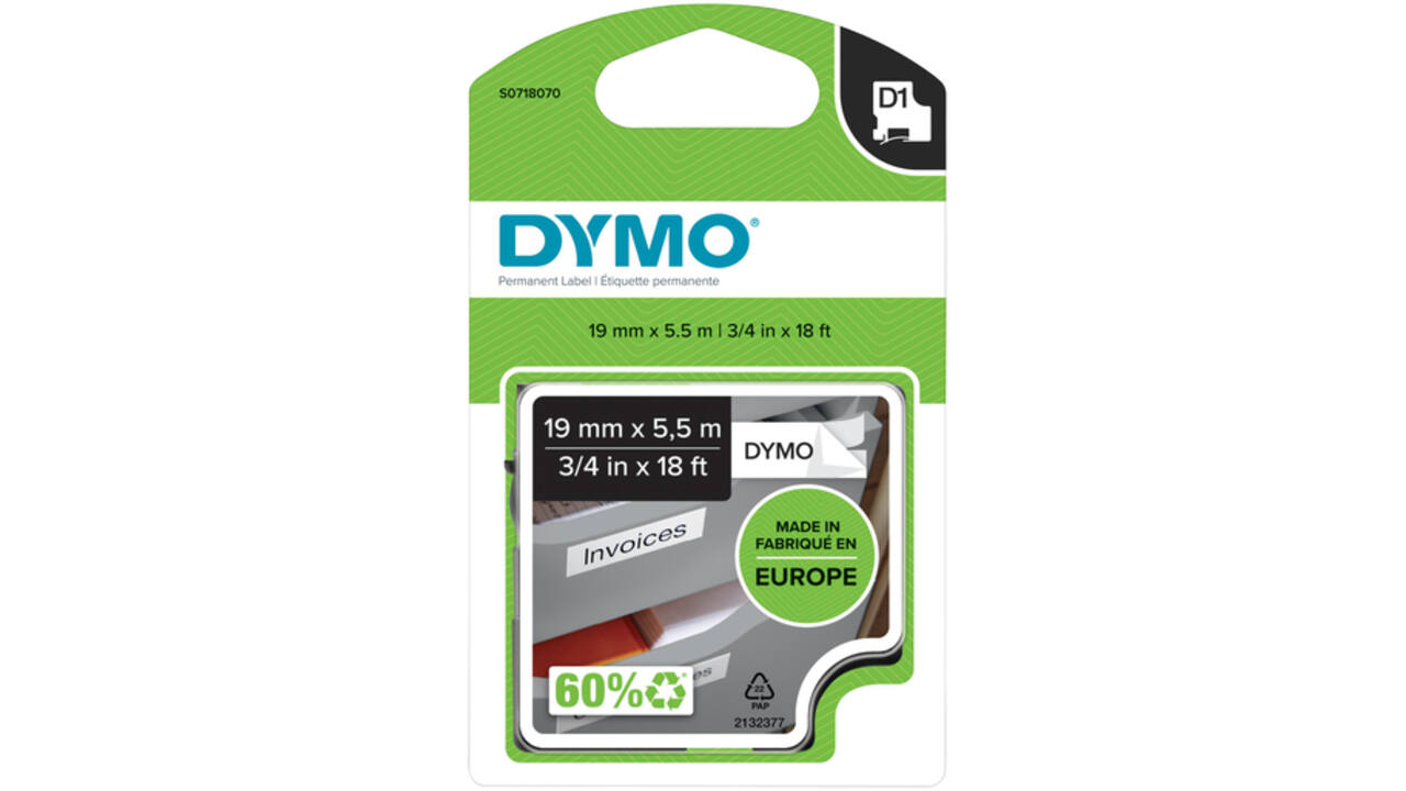 Labeltape Dymo LabelManager D1 polyester 19mm zwart op wit