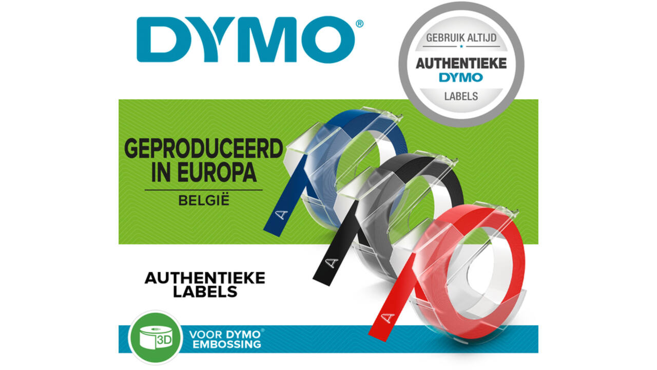 Reliëftape Dymo embossing vinyl 9mm assorti 3 stuks