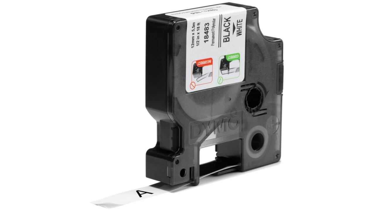 Labeltape Dymo Rhino industrieel polyester 12mm zwart op wit