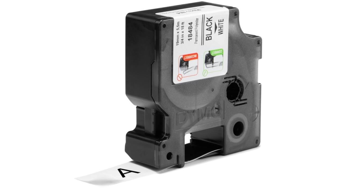 Labeltape Dymo Rhino industrieel polyester 19mm zwart op wit