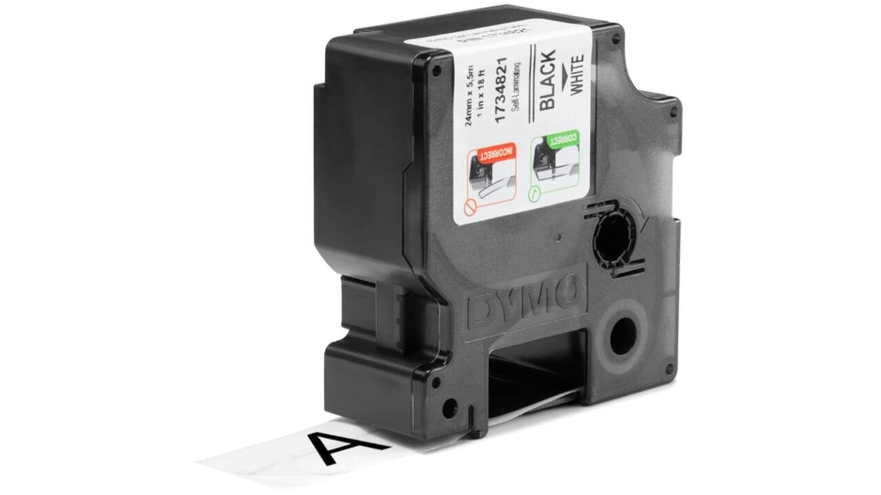 Labeltape Dymo Rhino industrieel zelflaminerend 24mm zwart op wit