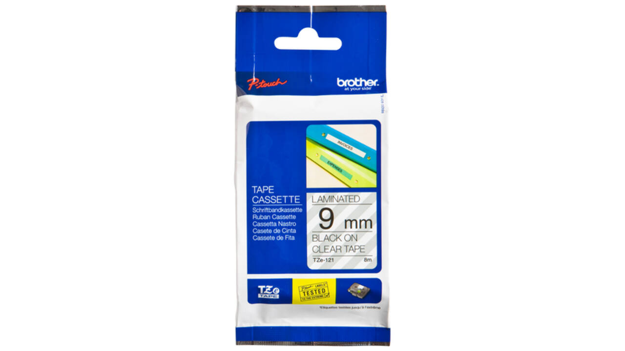 Labeltape Brother P-touch TZE-121 9mm zwart op transparant