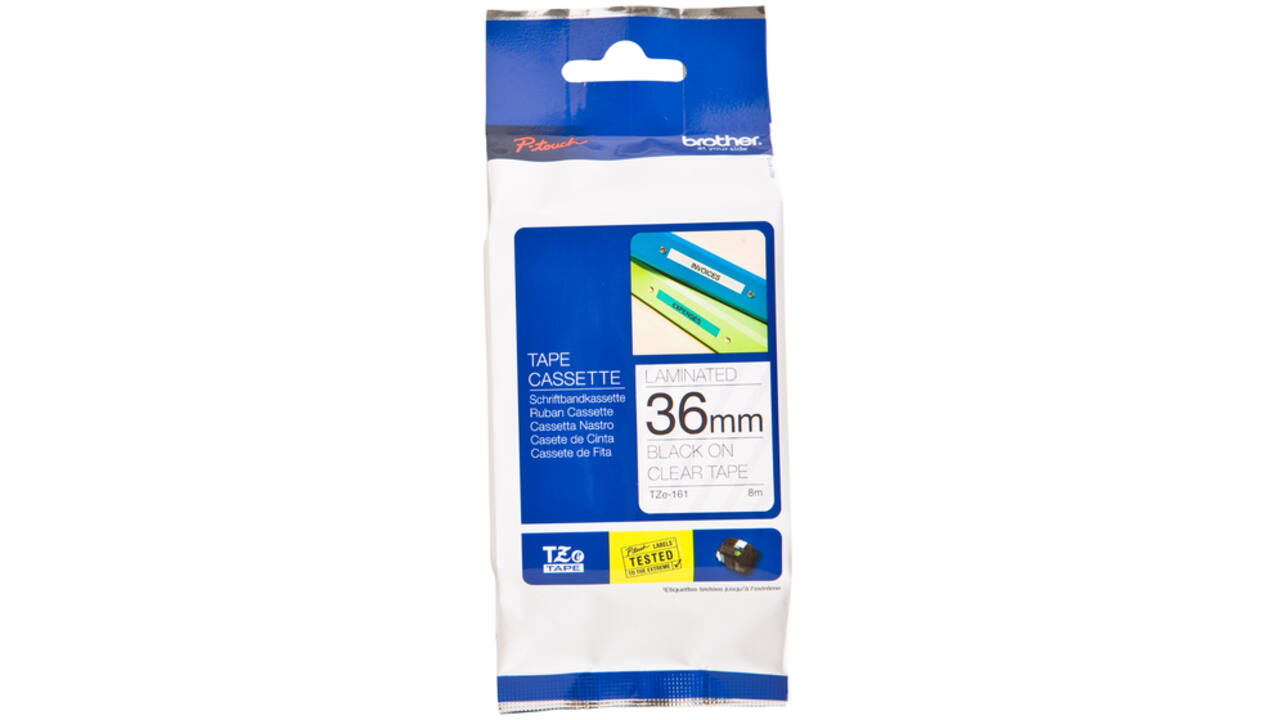 Labeltape Brother P-touch TZE-161 36mm zwart op transparant