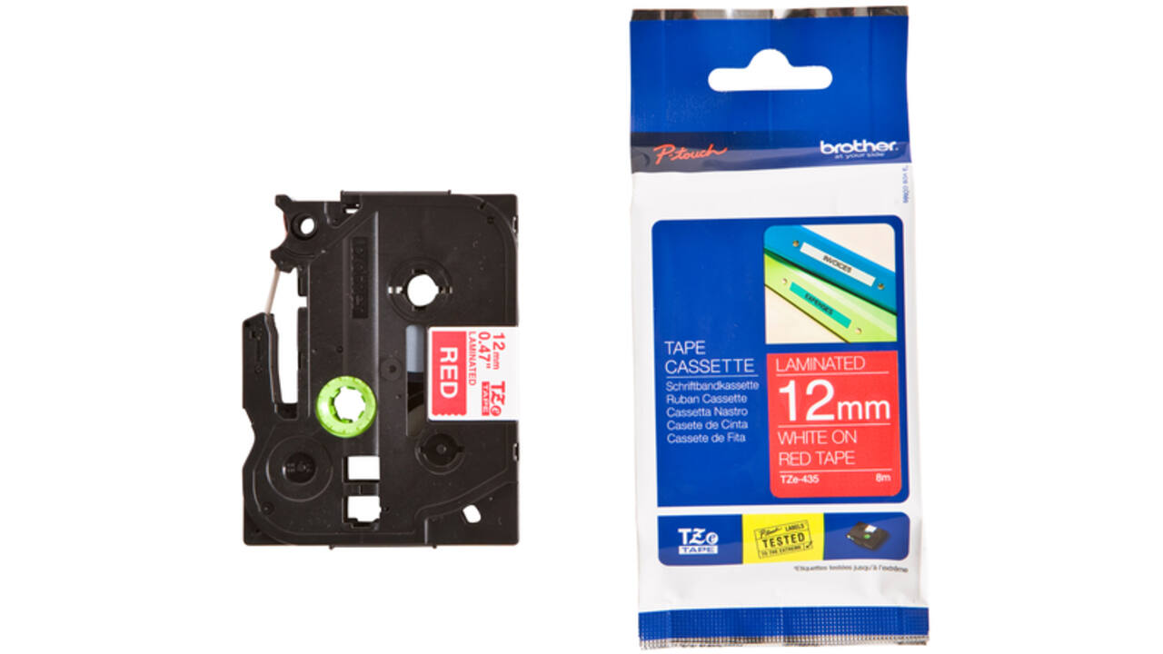 Labeltape Brother P-touch TZE-435 12mm wit op rood