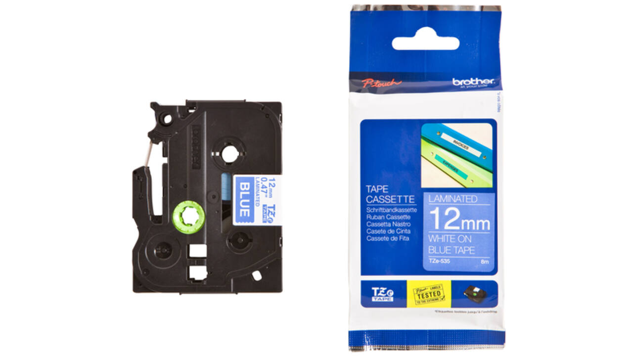 Labeltape Brother P-touch TZE-535 12mm wit op blauw