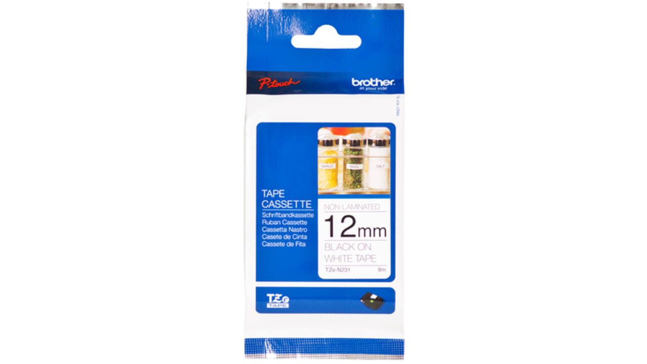 Labeltape Brother P-touch TZE-N231 12mm zwart op wit