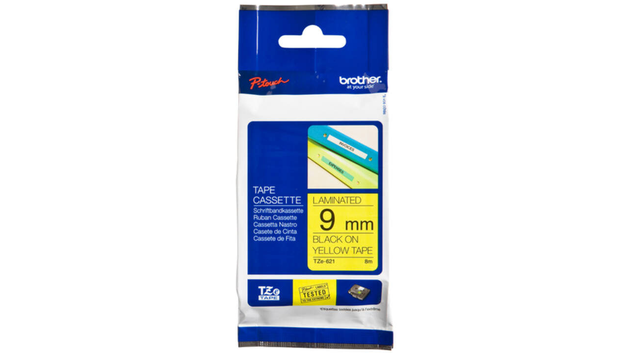 Labeltape Brother P-touch TZE-621 9mm zwart op geel