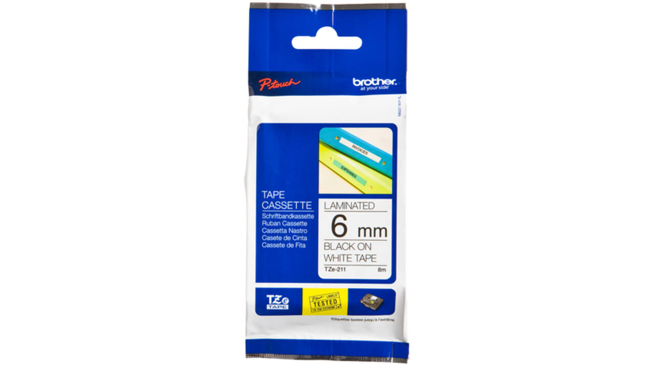 Labeltape Brother P-touch TZE-211 6mm zwart op wit