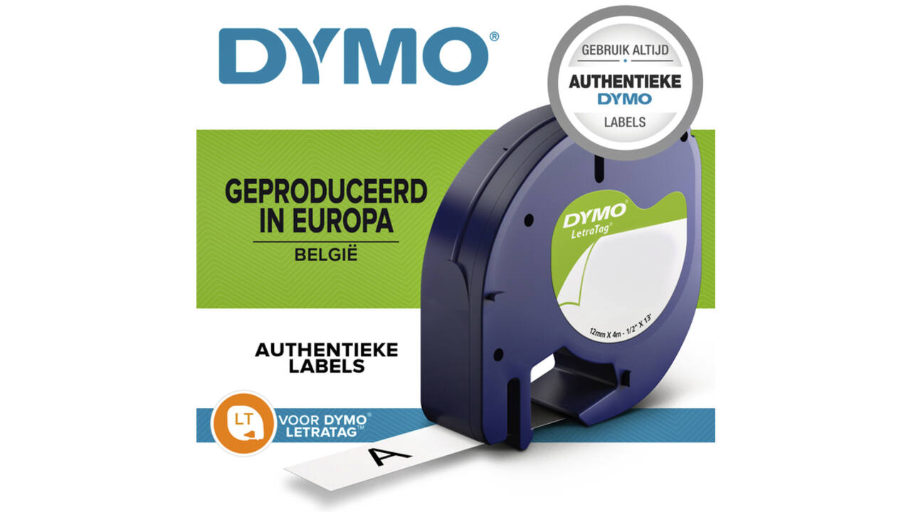 Labeltape Dymo LetraTag plastic 12mm zwart op geel