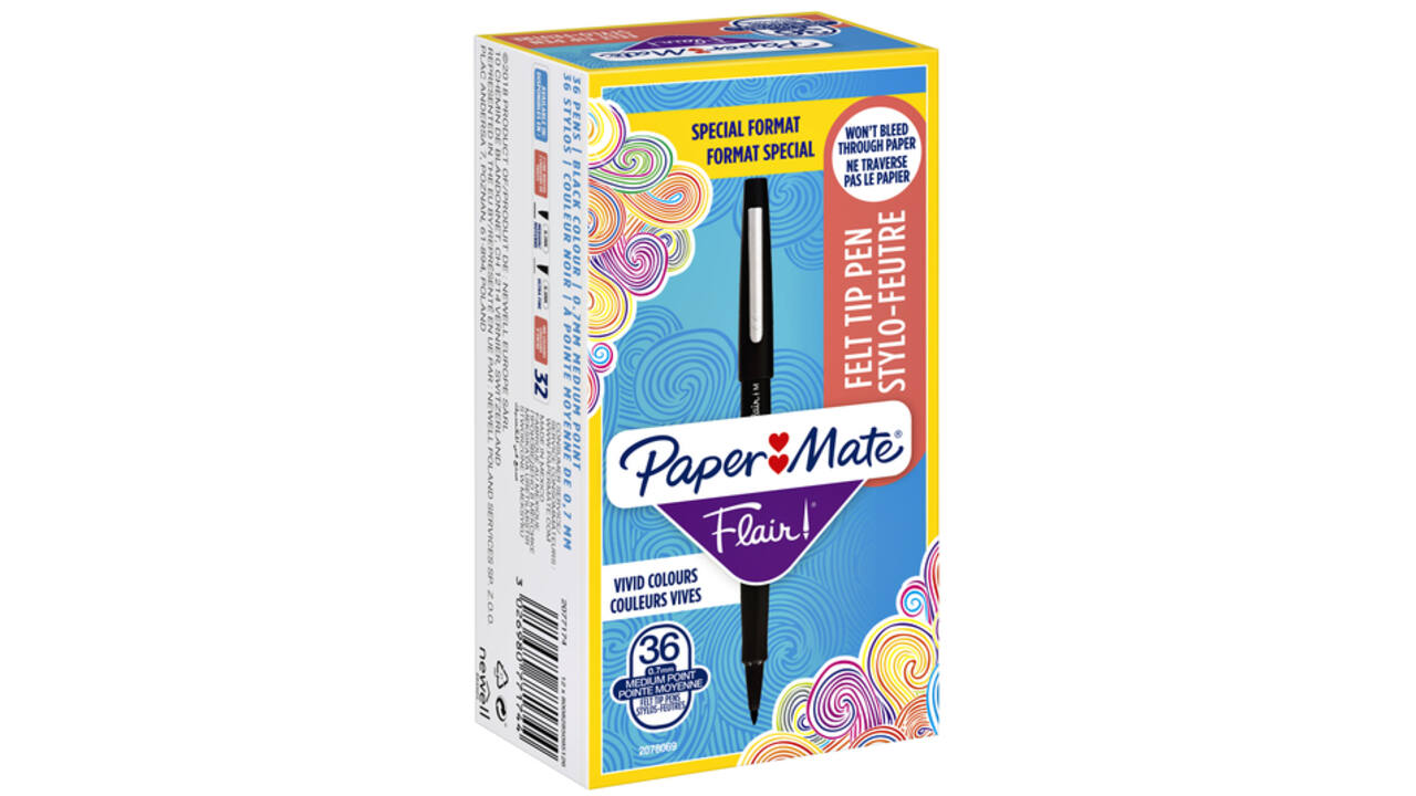 Fineliner Paper Mate Flair Original medium zwart valuepack à 36 stuks
