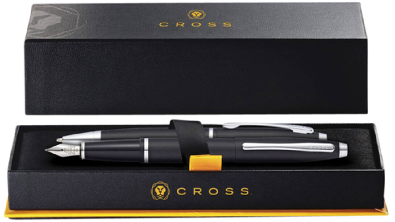 Schrijfset Cross balpen en vulpen Calais medium mat zwart