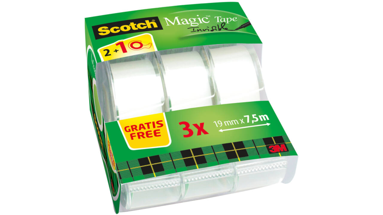 Plakband Scotch Magic 810 19mmx7.5m onzichtbaar mat 2+1 gratis + handdispenser
