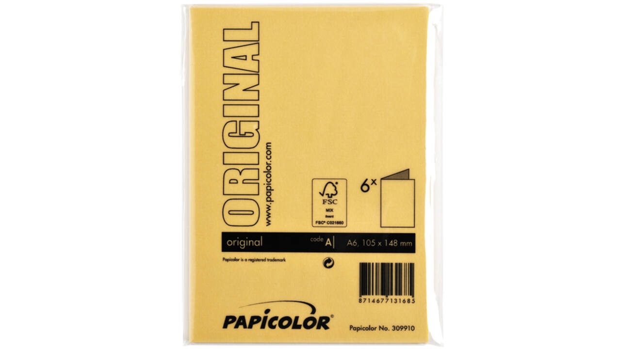 Correspondentiekaart Papicolor dubbel 105x148mm dottergeel pak à 6 stuks