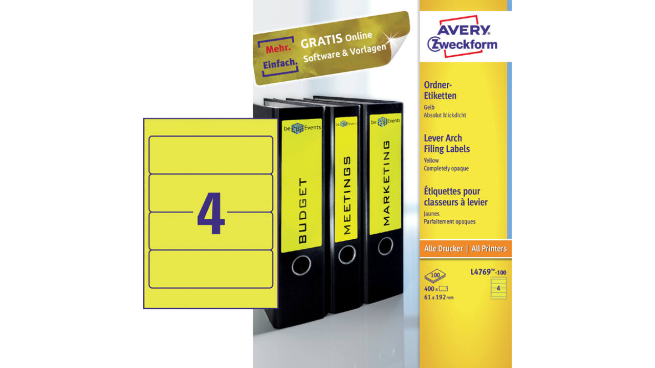 Rugetiket Avery breed 61x192mm zelfklevend geel