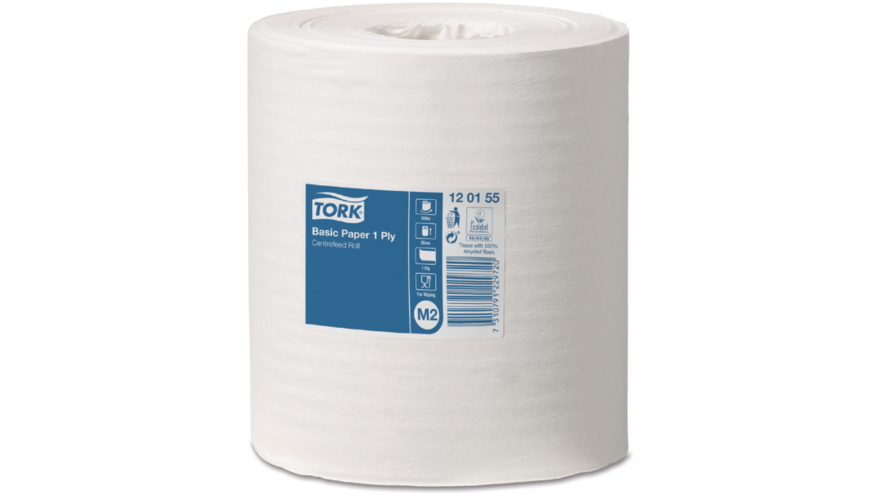 Poetspapier Tork Basic M2 centerfeed 1-laags 300m wit 120155