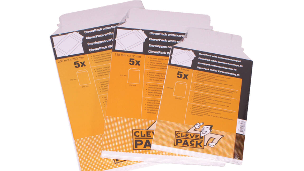 Envelop CleverPack karton B4 250x353mm wit pak à 5 stuks