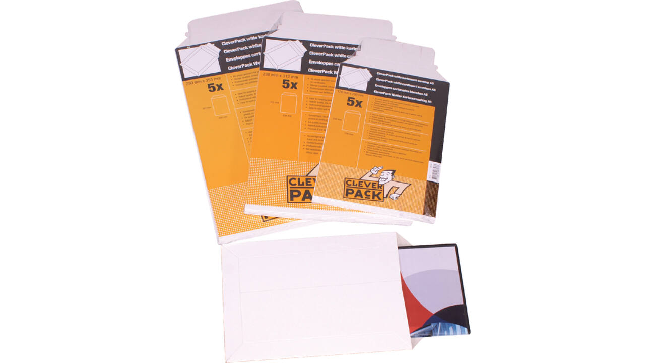 Envelop CleverPack karton B4 250x353mm wit pak à 5 stuks