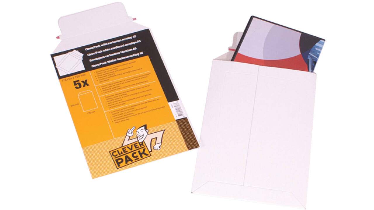 Envelop CleverPack karton B4 250x353mm wit pak à 5 stuks