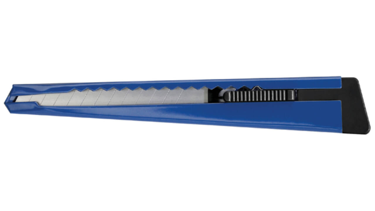 Snijmes Westcott office 9mm met schuifsluiting en metalen houder blauw