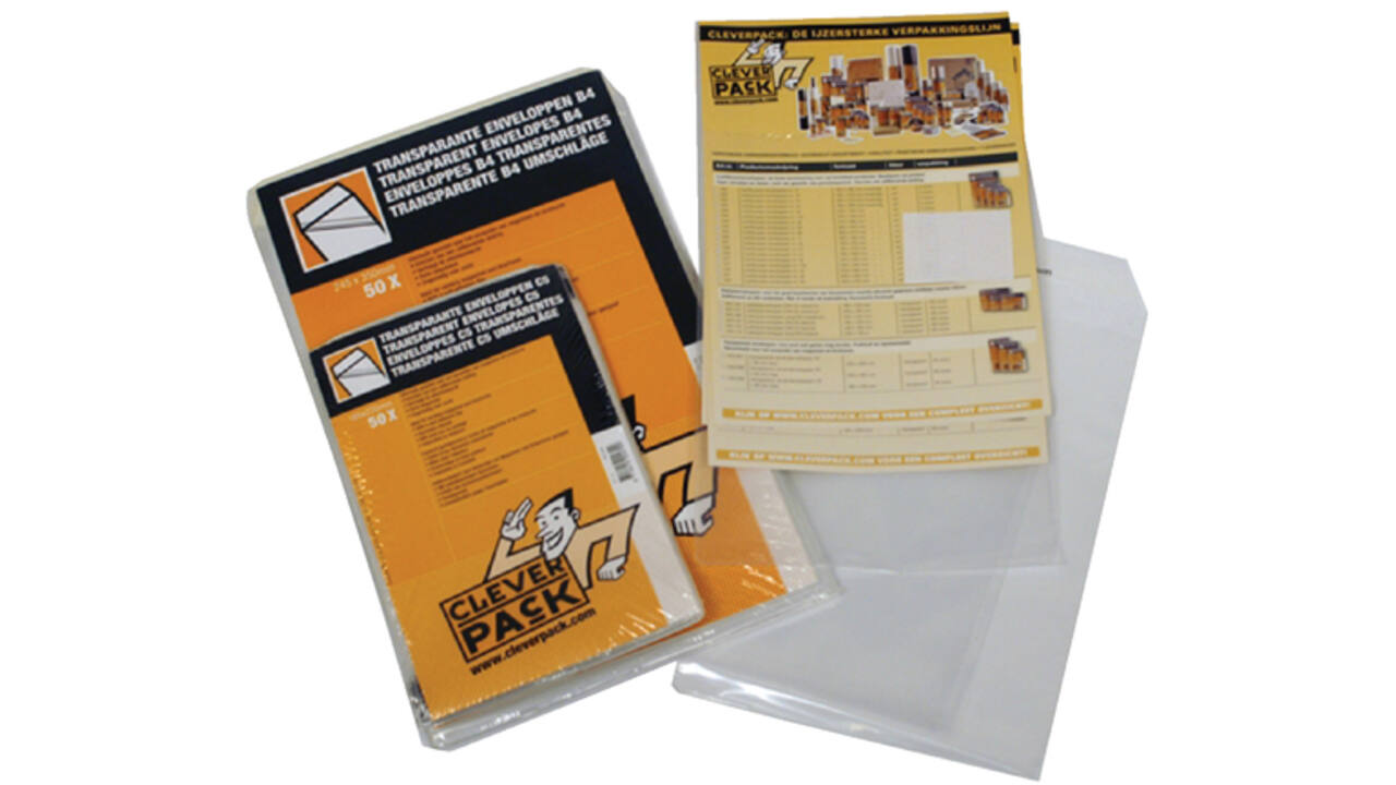 Envelop CleverPack akte A4 220x300mm zelfklevend transparant pak à 50 stuks