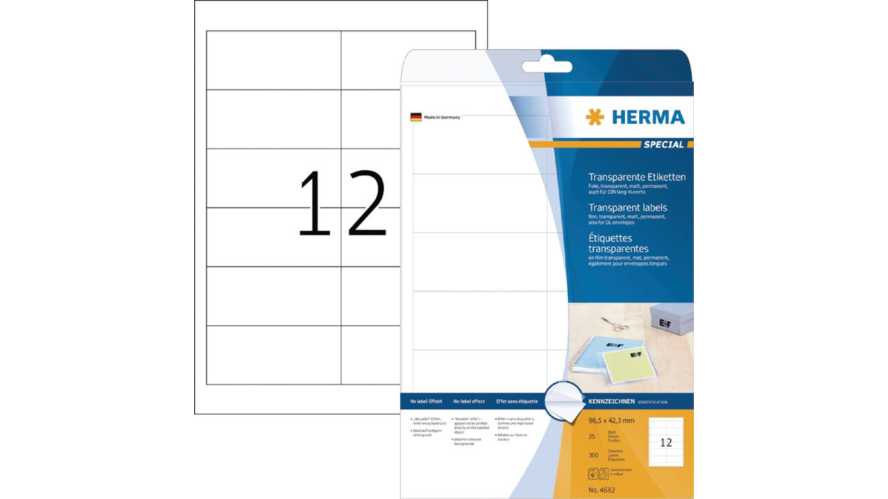 Etiket HERMA 4682 96.5x42.3mm folie transparant 300stuks