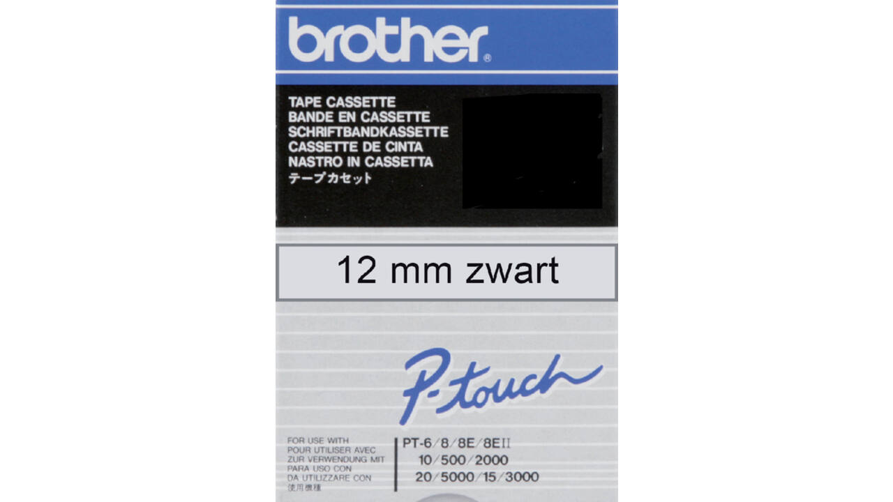 Labeltape Brother P-touch TC-101 12mm zwart op transparant