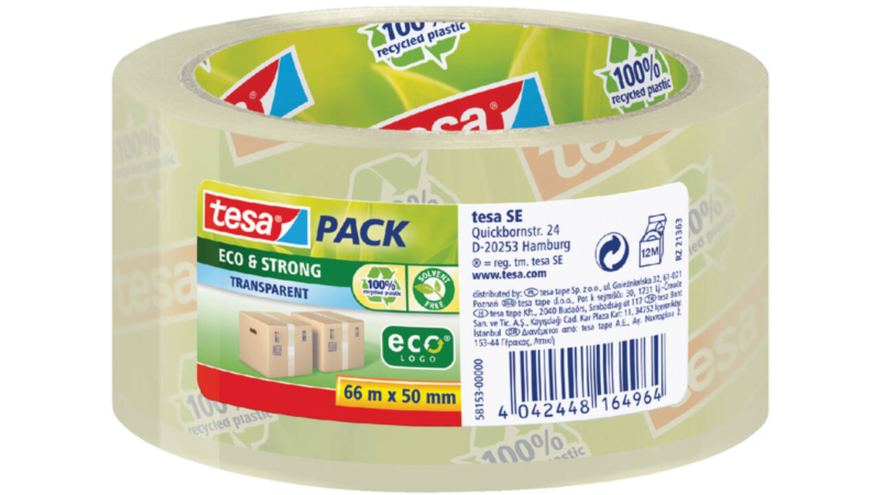 Verpakkingstape tesapack® Eco & Strong 66mx50mm transparant