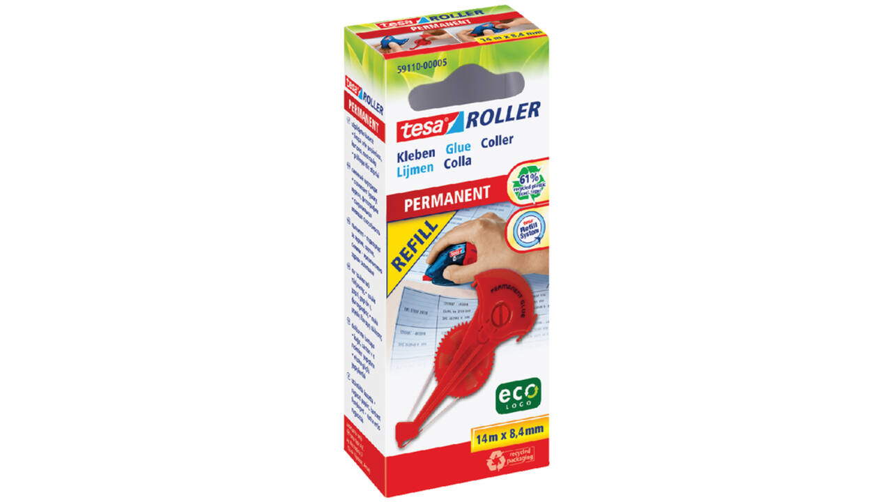 Lijmroller tesa® ecoLogo® permanent navulling in hangdoosje